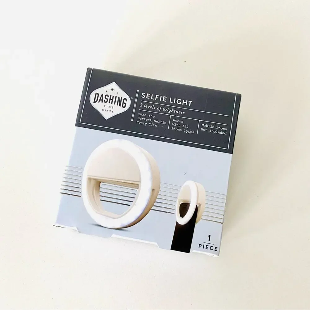 NEW IN BOX DASHING White Ring Light Selfie Clip On Cell Phone Accessory